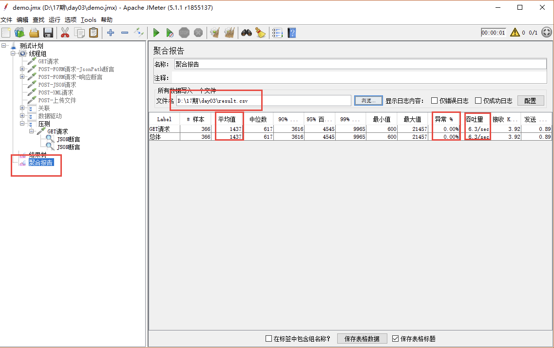 图2.52  JMeter GUI运行-查看聚合报告