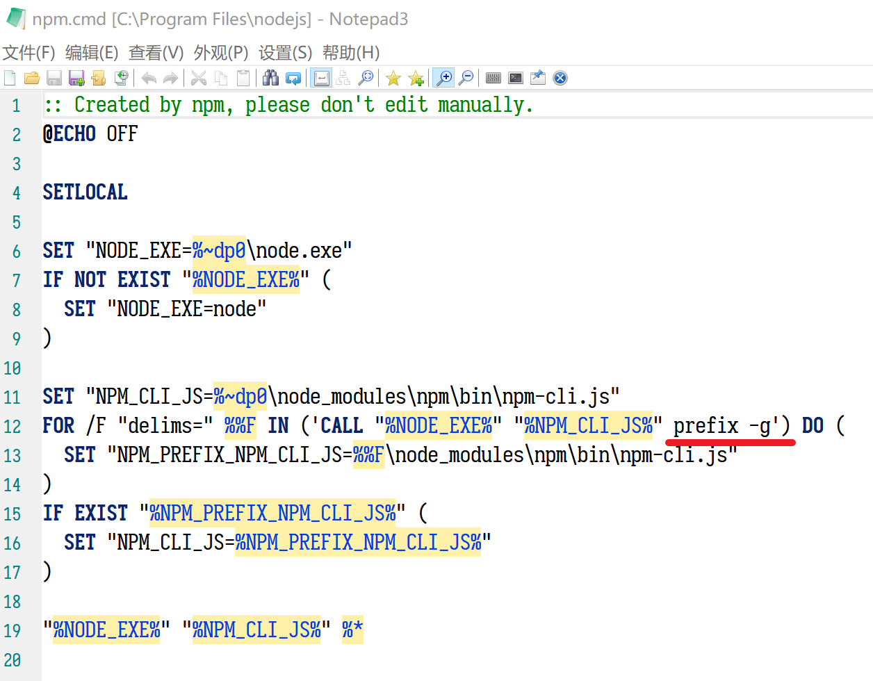 npm config set prefix windows