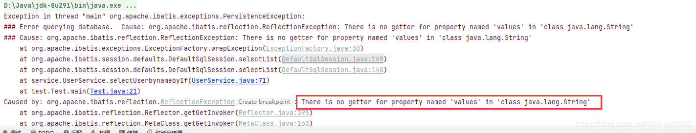 mybatis-there-is-no-getter-for-property-named-in-class-java-lang-string