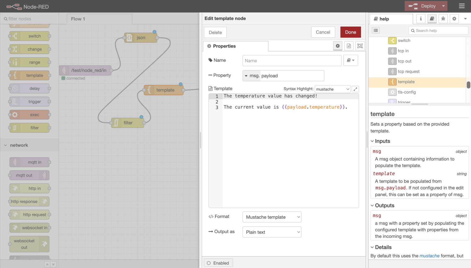 Node-RED template node