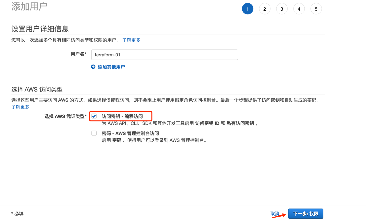 AWS 勾选“访问密钥”