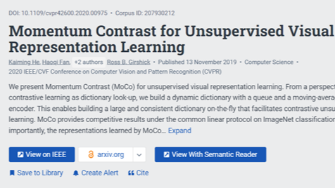 Momentum Contrast for Unsupervised Visual Representation Learning论文精读