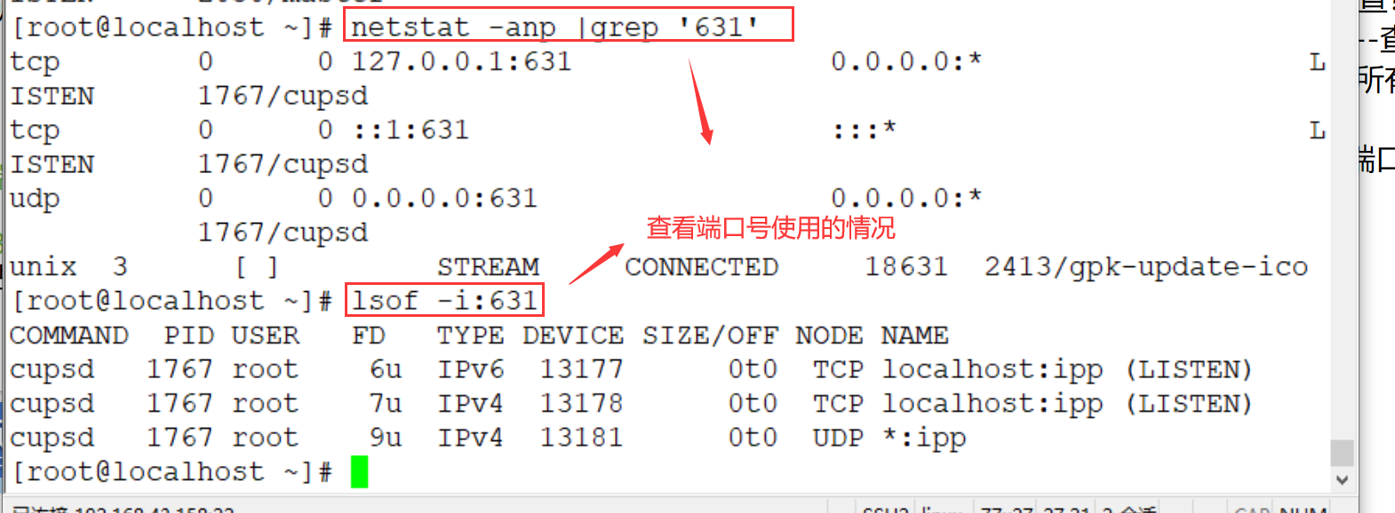 查看具体端口号使用情况