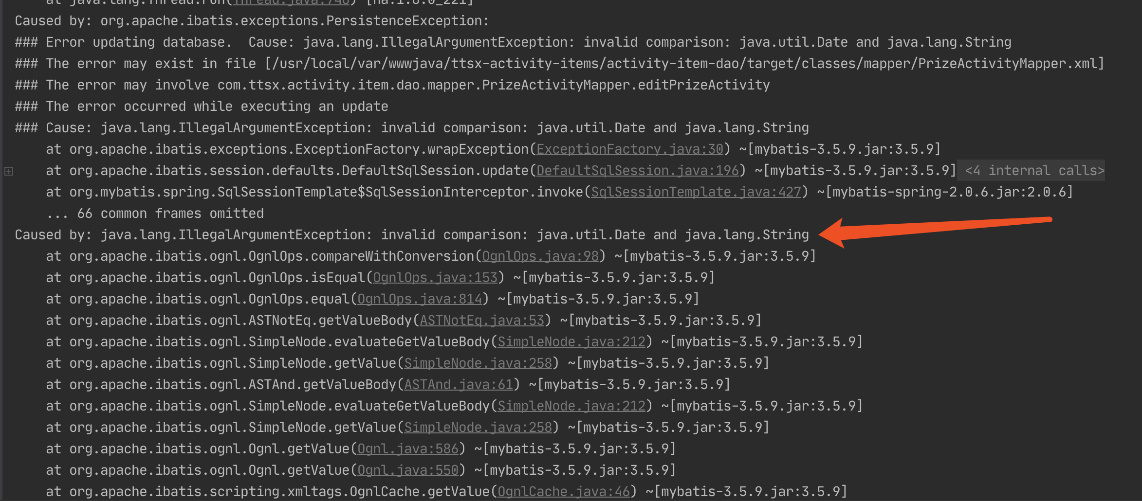 Caused by java.lang.IllegalArgumentException invalid comparison java