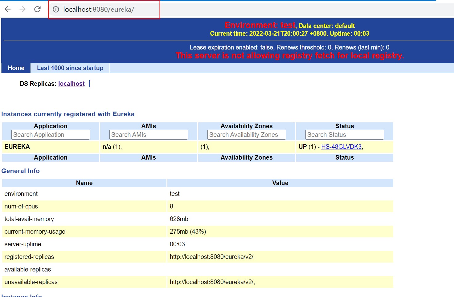 eureka server 首页