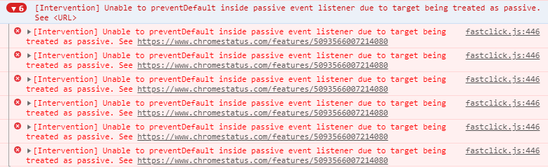 解决报错：[Intervention] Unable to preventDefault inside passive event listener due to target being treated as passive.