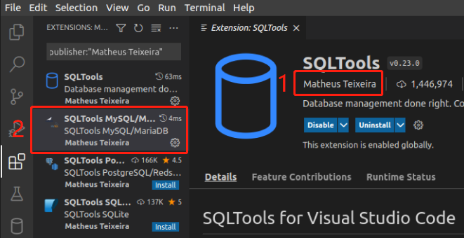 安装SQLTools扩展的的MySQL驱动