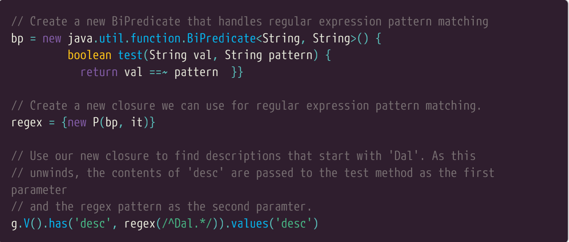 4.13.1 创建正则表达式谓词 Creating a regular expression predicate 实用的小精灵（Gremlin ...