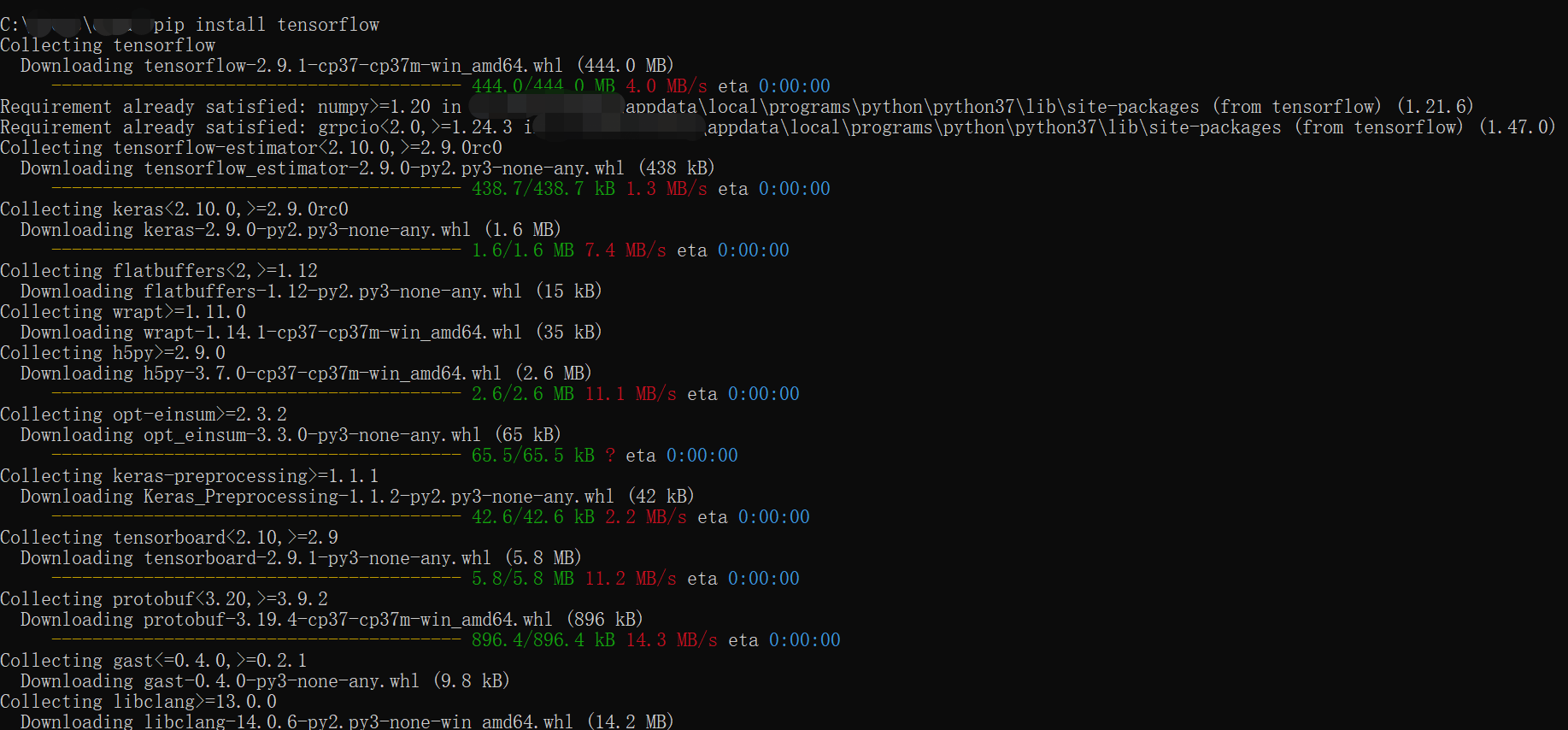进入终端输入命令pip install tensorflow