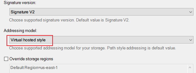 修改Addressing model为Virtual hosted style