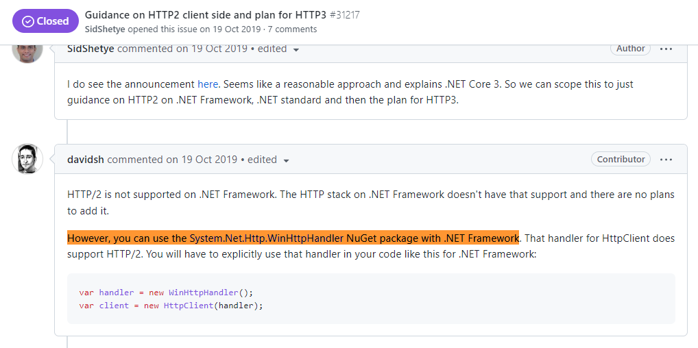 如何在.Net Framework應用中請求HTTP2站點