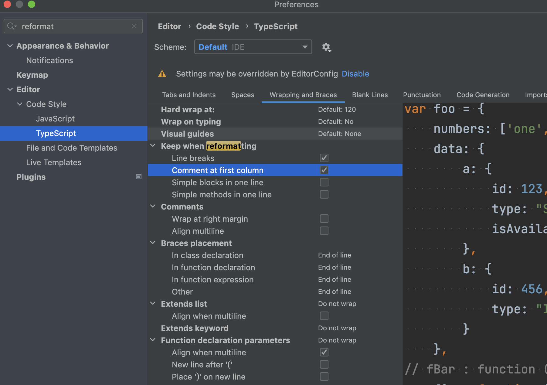 WebStorm 设置 HTML JavaScript 注释缩进行为