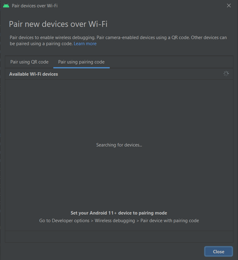 Android Studio, Pair Device over Wi-Fi