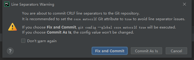 your are about to commit CRLF line separators to the Git repository