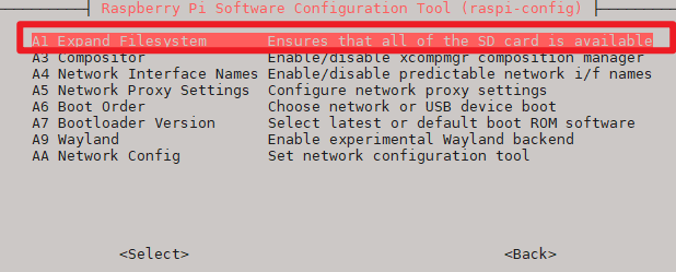 选择 A1: Expand Filesystem